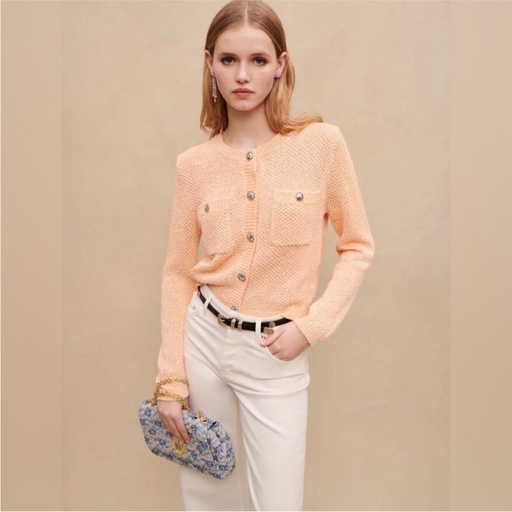 Maje Marguette sequin embellished knit cardigan size in orange size 1